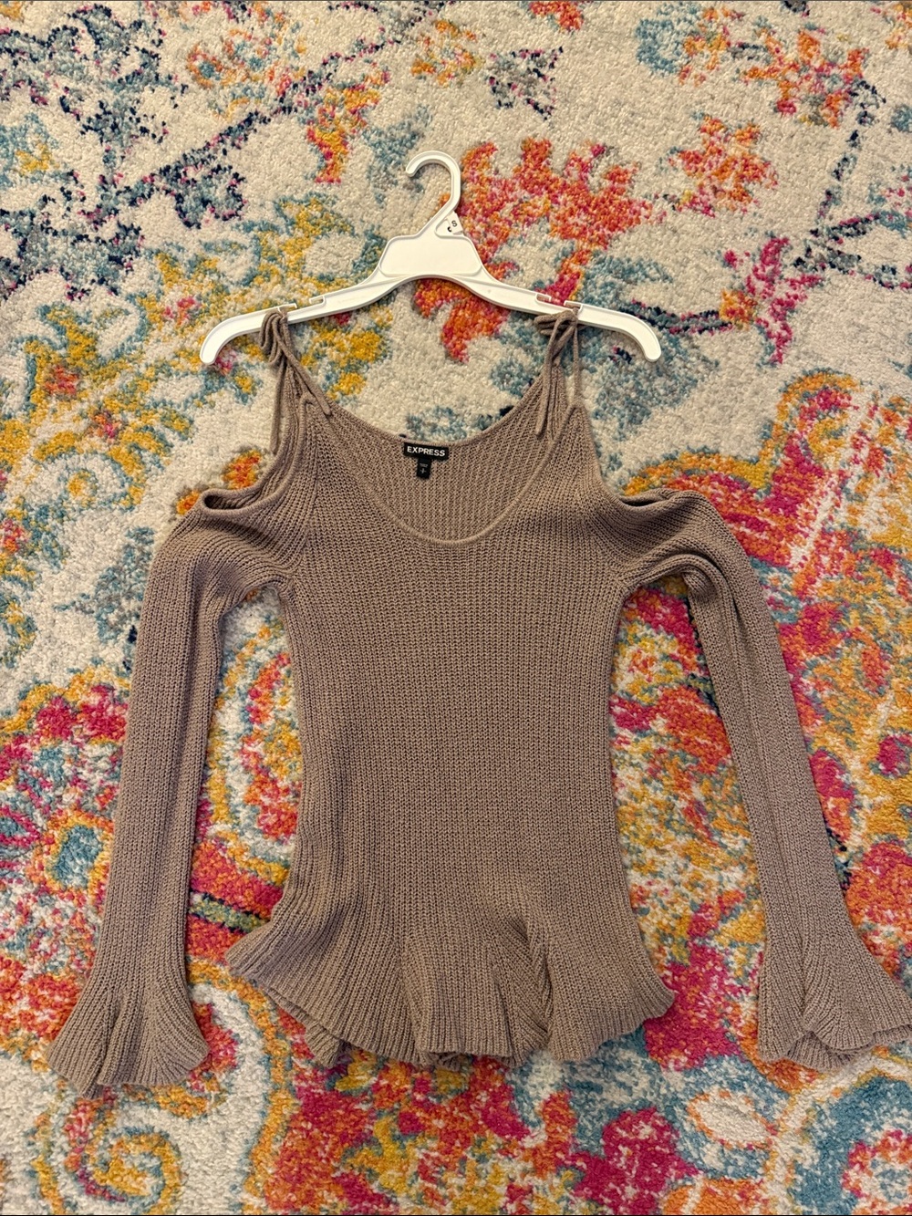 Express Cold-Shoulder Knit Top in Taupe